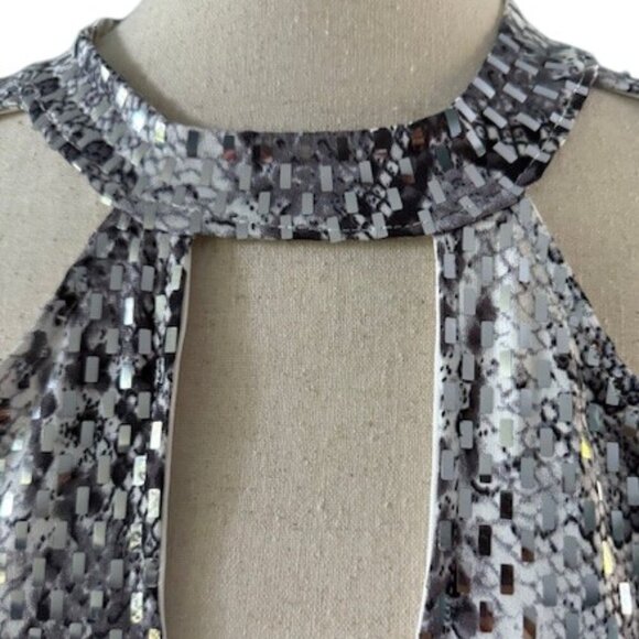 Women's Mock Neck Cut Out Bodysuit Mirrored Embellishment Snake Skin Print SZ 1X - Picture 2 of 16